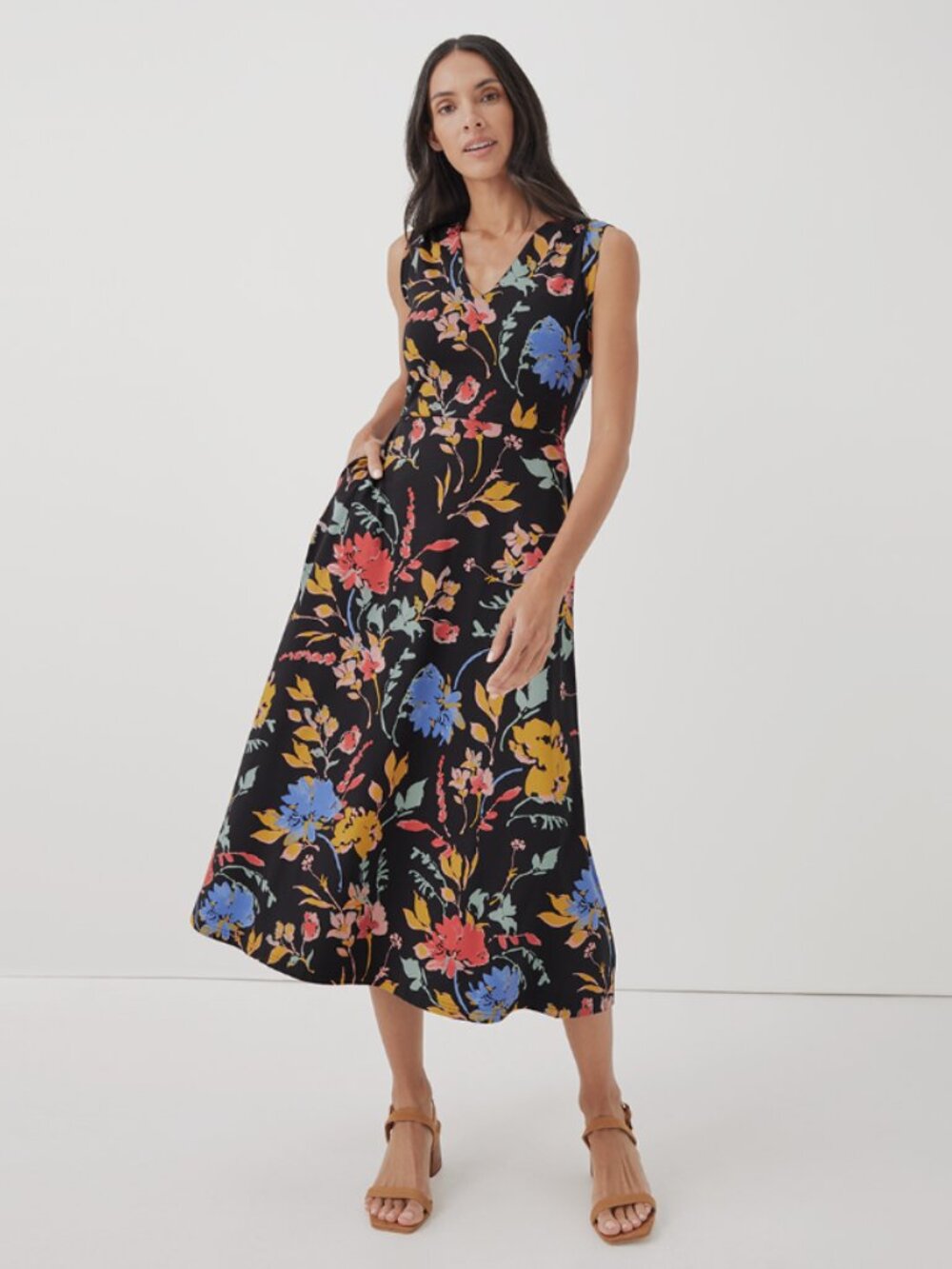 Pact Fit & Flare Cap Sleeve Midi Dress | Dayspring Blooms Multi | NWT | XL